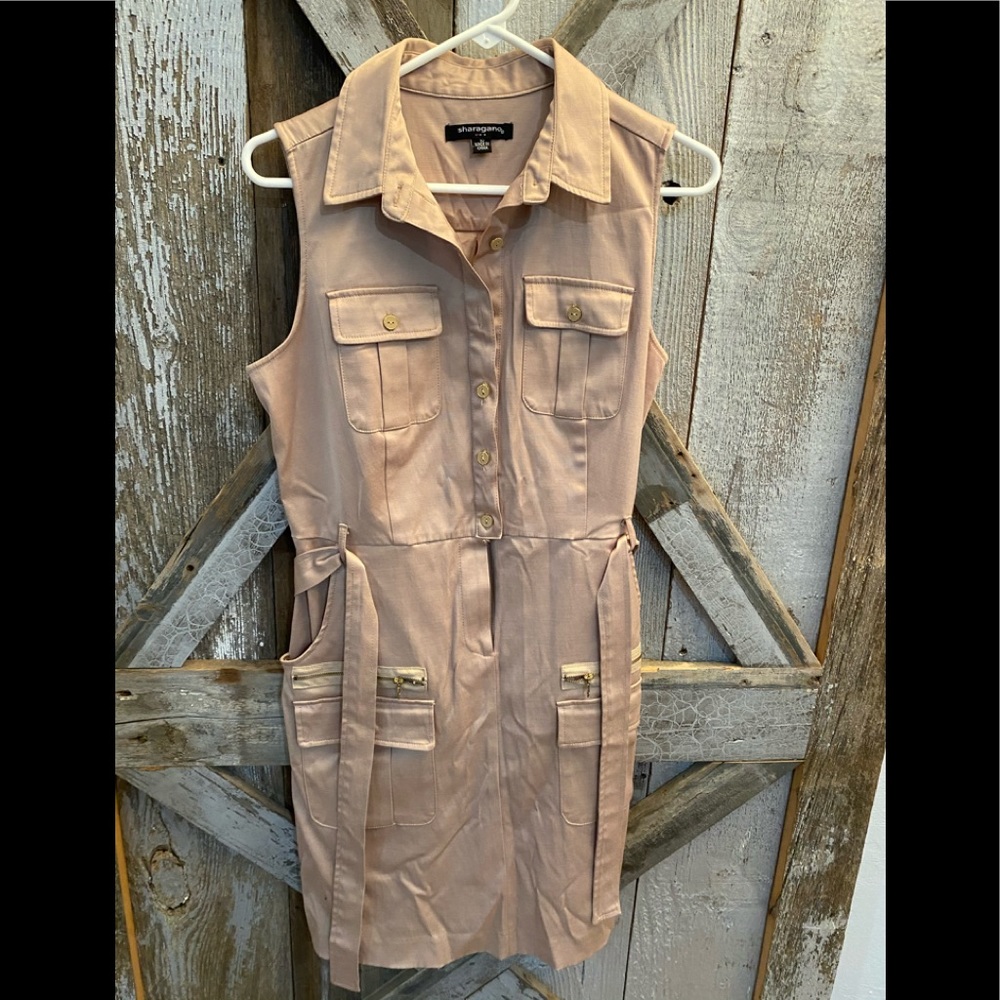 Sharagano tan belted cargo dress